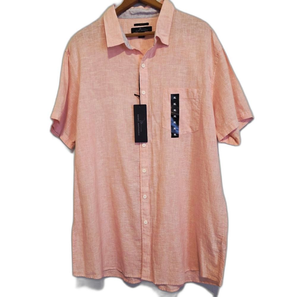 NWT Marc Anthony Linen Blend Shirt SLIM Fit Button Up Short Sleeve Men's XL